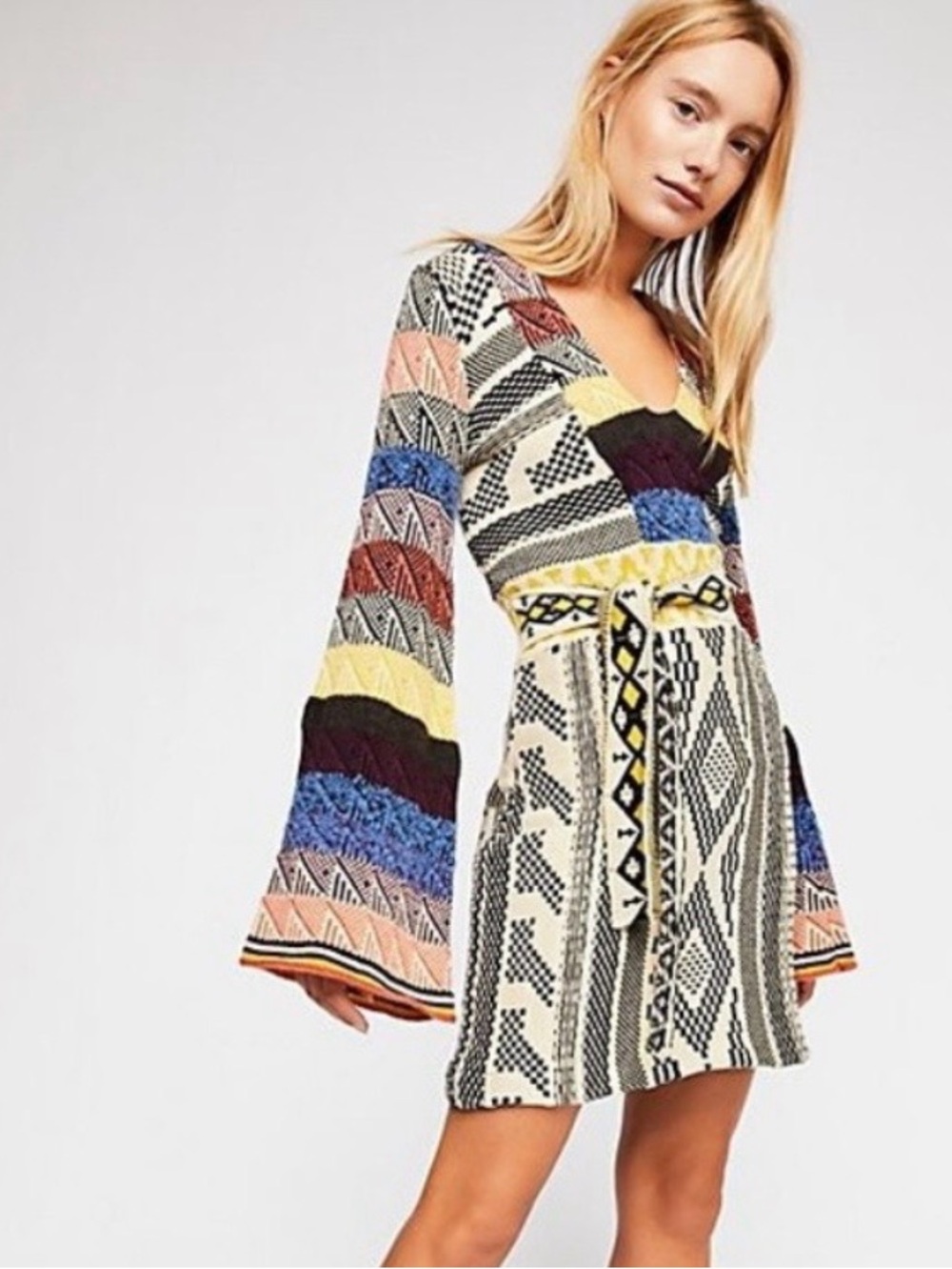 NWT Free People Patchwork Sweater Dress Size L - Picture 1 of 7
